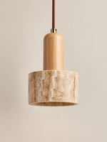 Travertine cylinder pendant with rounded wood neck — 01 A standard