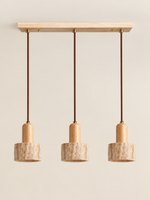 Travertine cylinder pendant with rounded wood neck — 03 A three linear
