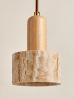 Travertine cylinder pendant with rounded wood neck — 04 A detail