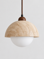 Travertine dome and white glass globe pendant — alternate off v1