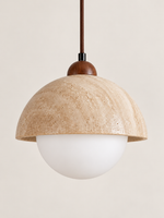 Travertine dome and white glass globe pendant — hero off v1