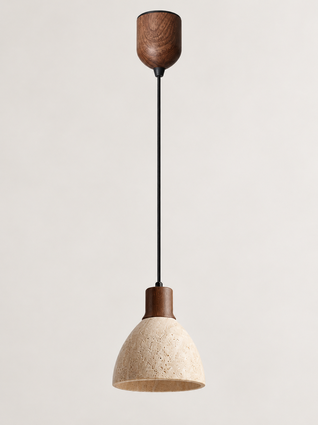Travertine bell pendant light — dark lift