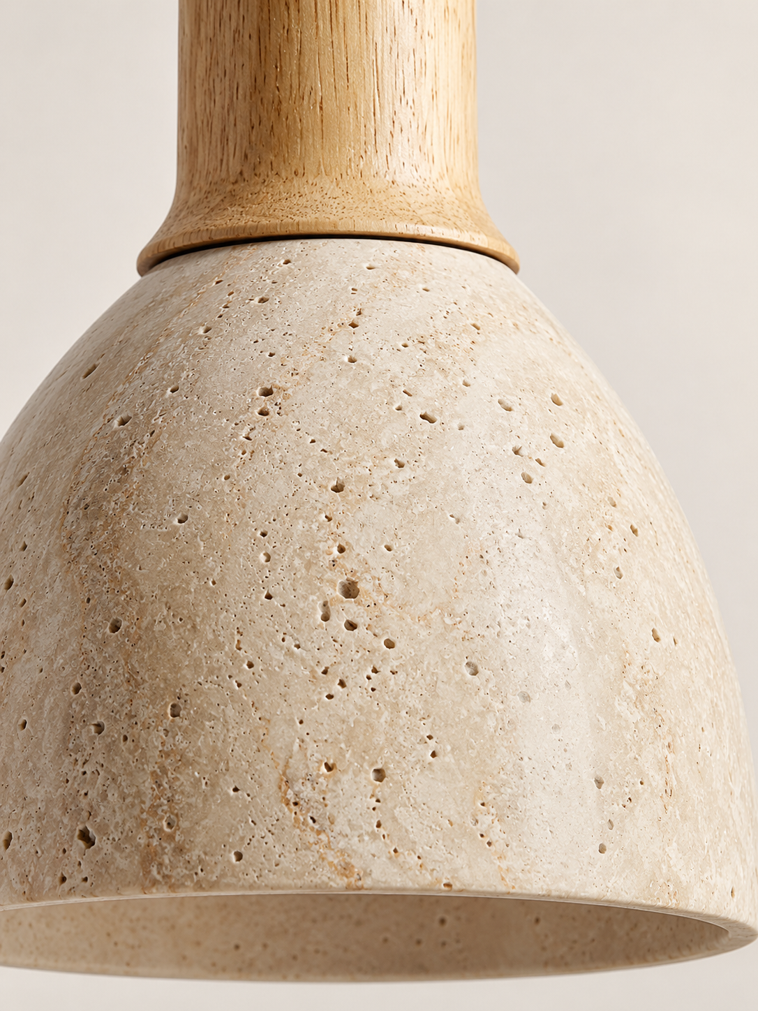 Travertine bell pendant light — material detail