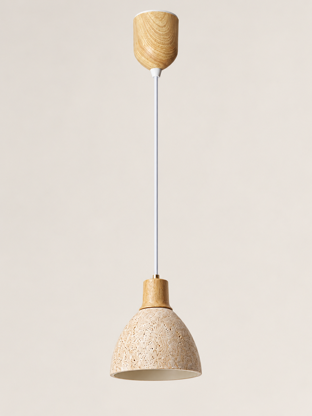 Travertine bell pendant light — natural lift