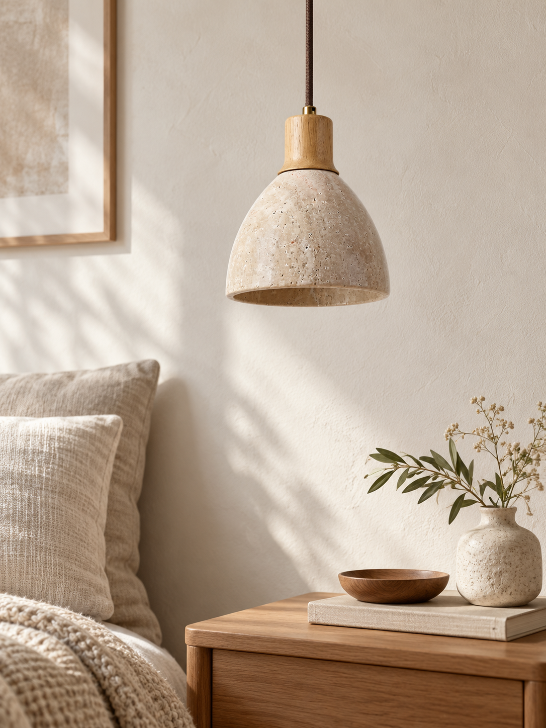 Travertine bell pendant light — natural standard scene