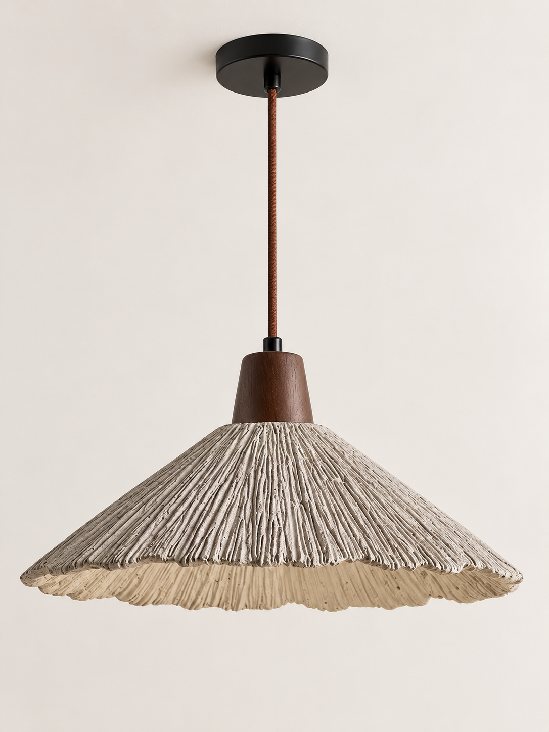 Scalloped microcement pendant — dark small