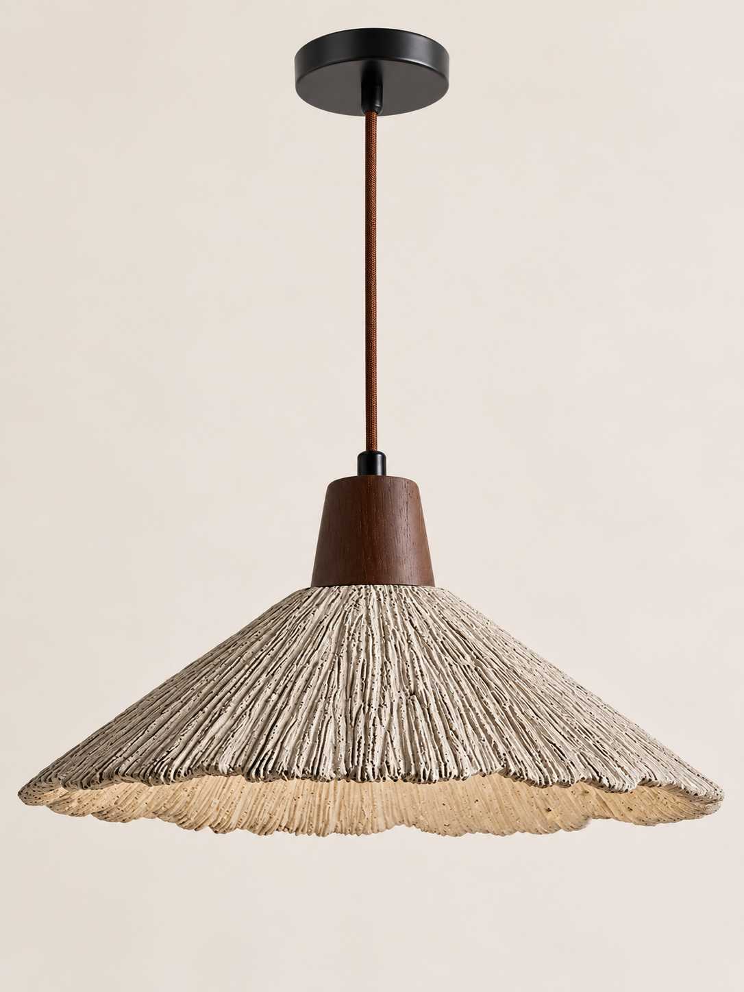 Scalloped microcement pendant — dark large
