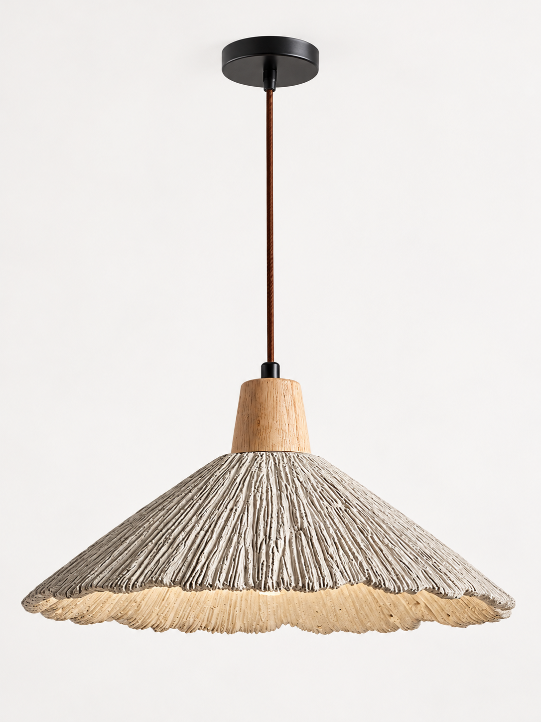 Scalloped microcement pendant — natural large