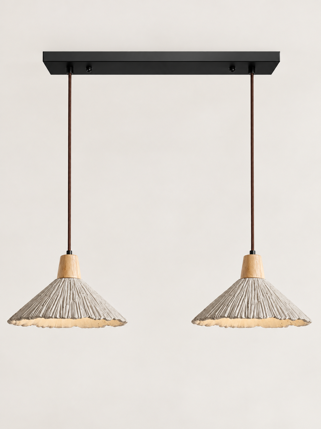 Scalloped microcement pendant — natural two
