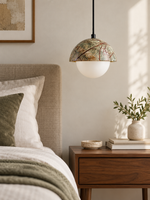 Green marble and opal glass pendant — bedside scene v1