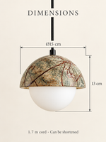 Green marble and opal glass pendant — dimensions v1