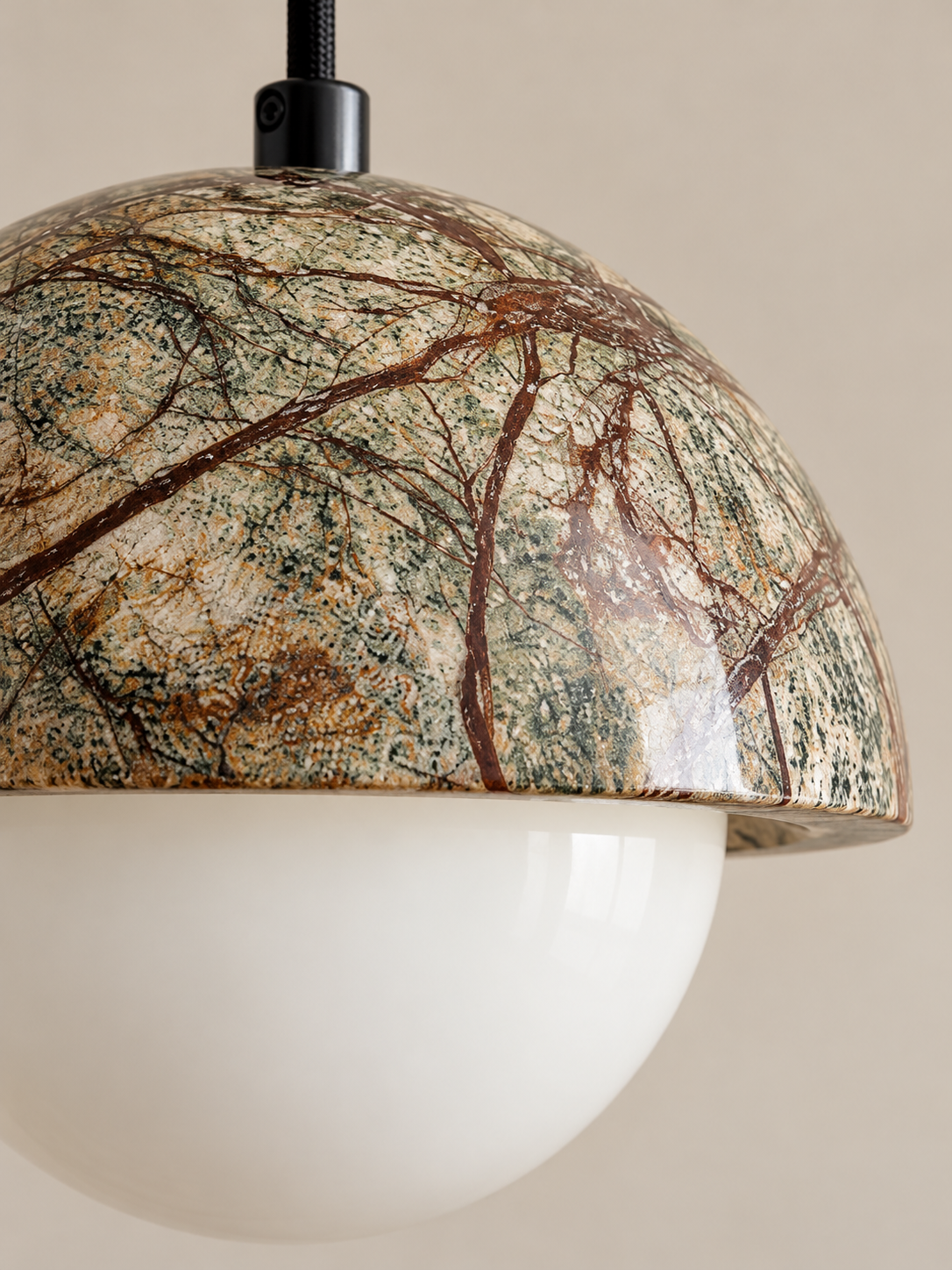 Green marble and opal glass pendant — material detail v1