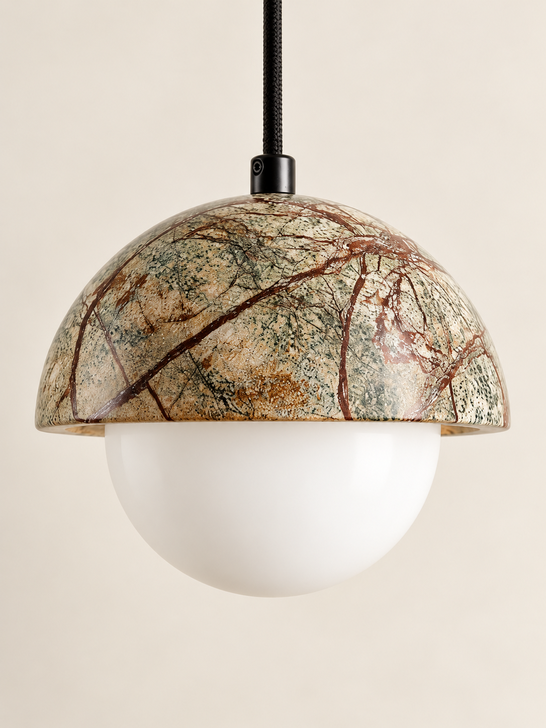 Green marble and opal glass pendant — wired hero v1