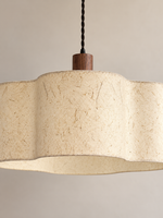 Scalloped Xuan paper and walnut pendant — large detail v1
