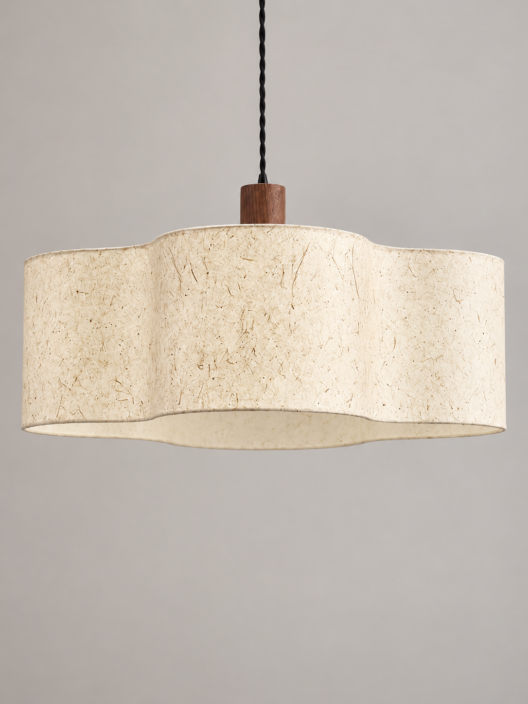 Scalloped Xuan paper and walnut pendant — large single off v1