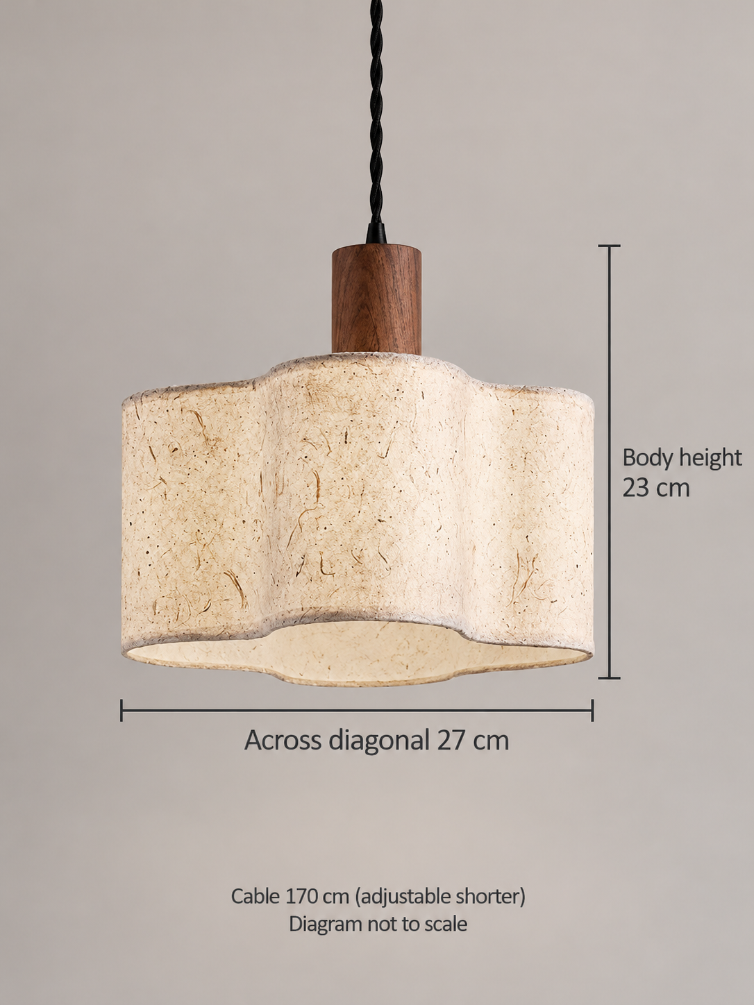 Scalloped Xuan paper and walnut pendant — small dimensions v1