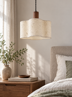 Scalloped Xuan paper and walnut pendant — small scene v1