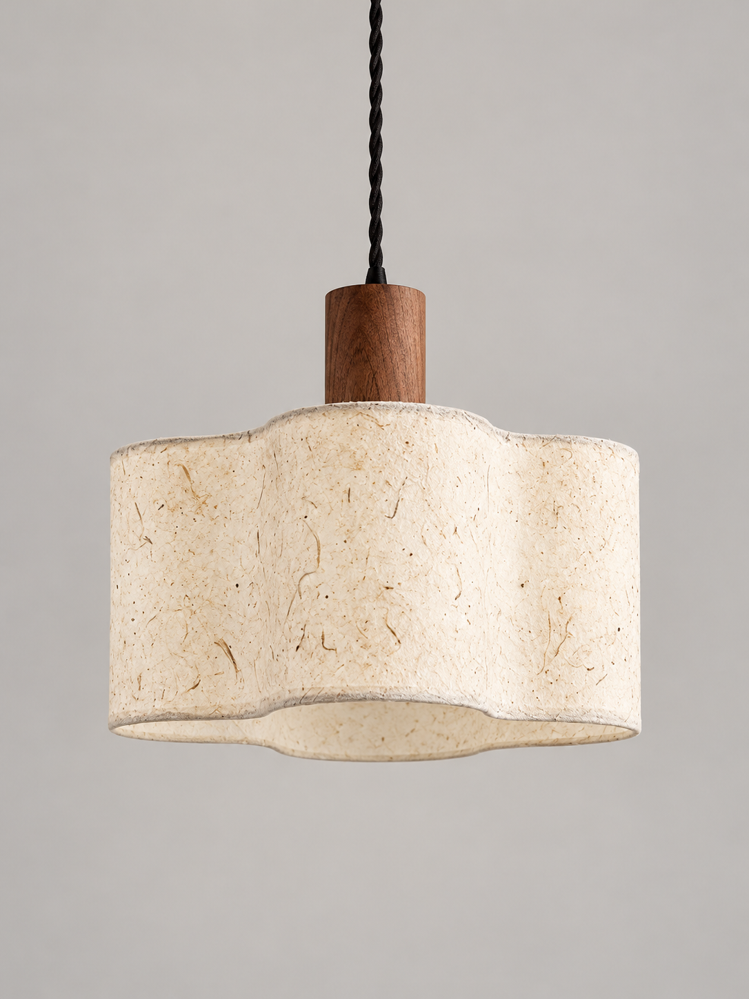 Scalloped Xuan paper and walnut pendant — small single off v1