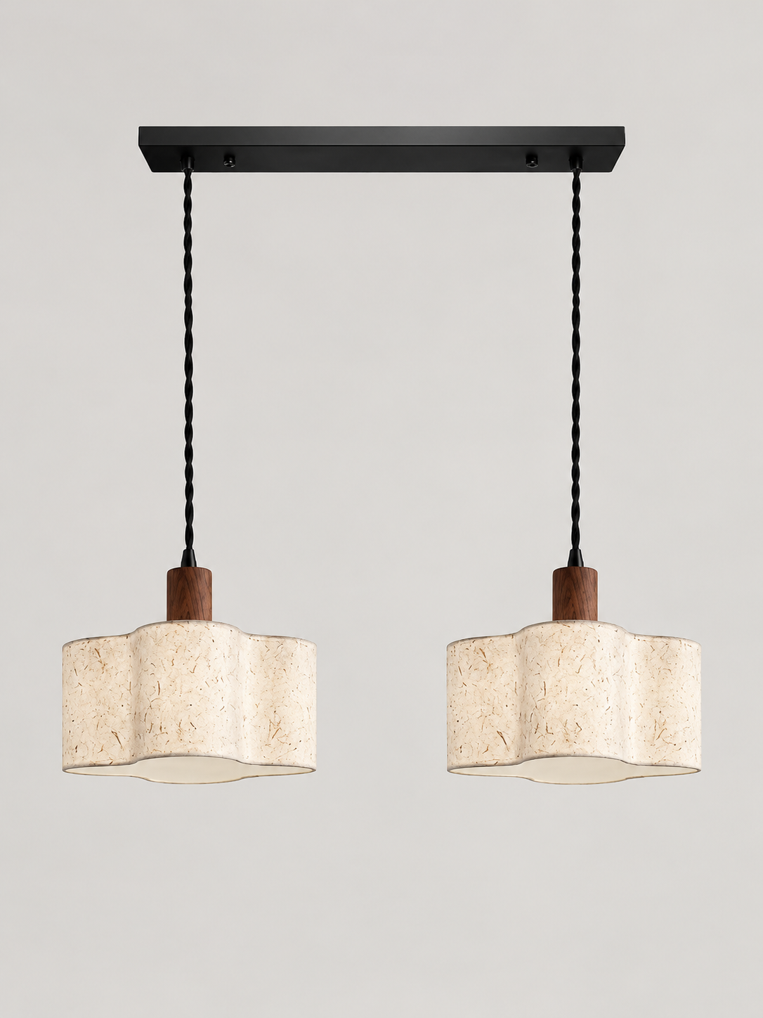 Scalloped Xuan paper and walnut pendant — two small off v1