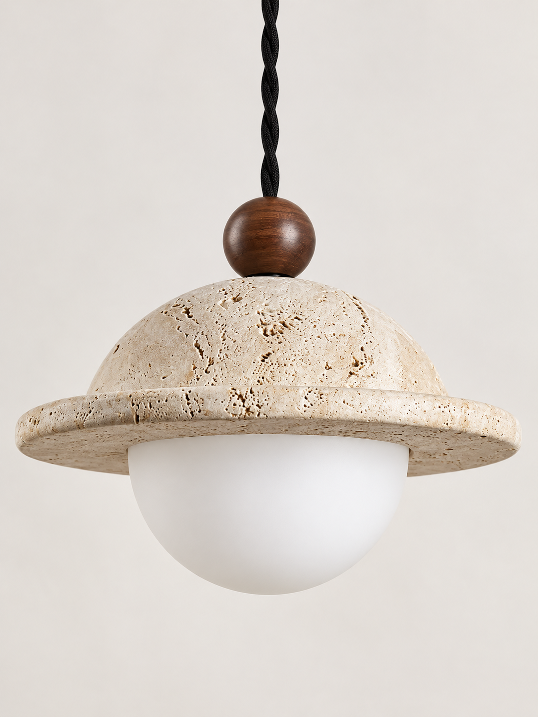 Brimmed travertine and glass pendant — standard