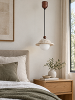 Brimmed travertine and glass pendant — scene