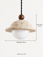 Brimmed travertine and glass pendant — dimensions