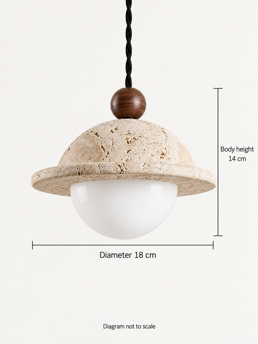 Brimmed travertine and glass pendant — dimensions