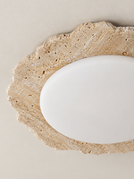 Natural-edge travertine ceiling light — detail