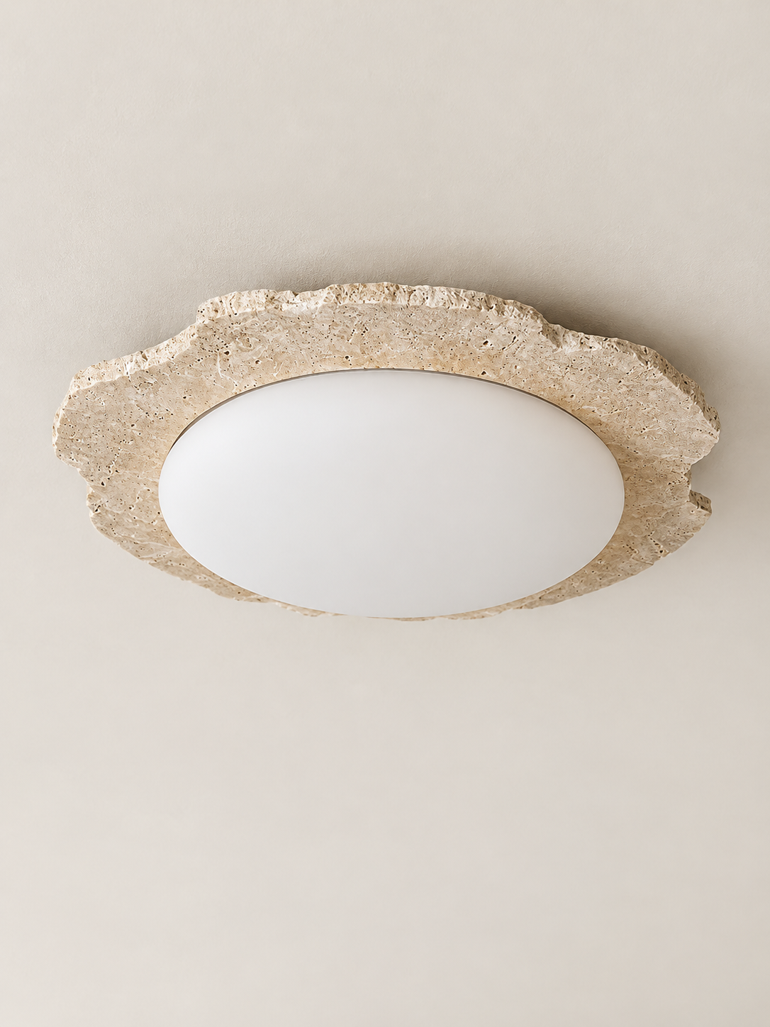 Natural-edge travertine ceiling light — hero 50