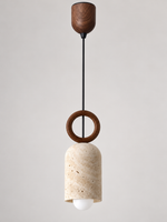 Single wood-ring travertine pendant — adjustable usb