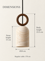 Single wood-ring travertine pendant — dimensions