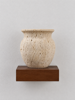 Travertine vase wall light with solid-wood support — front off v1