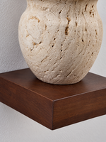 Travertine vase wall light with solid-wood support — material detail v1