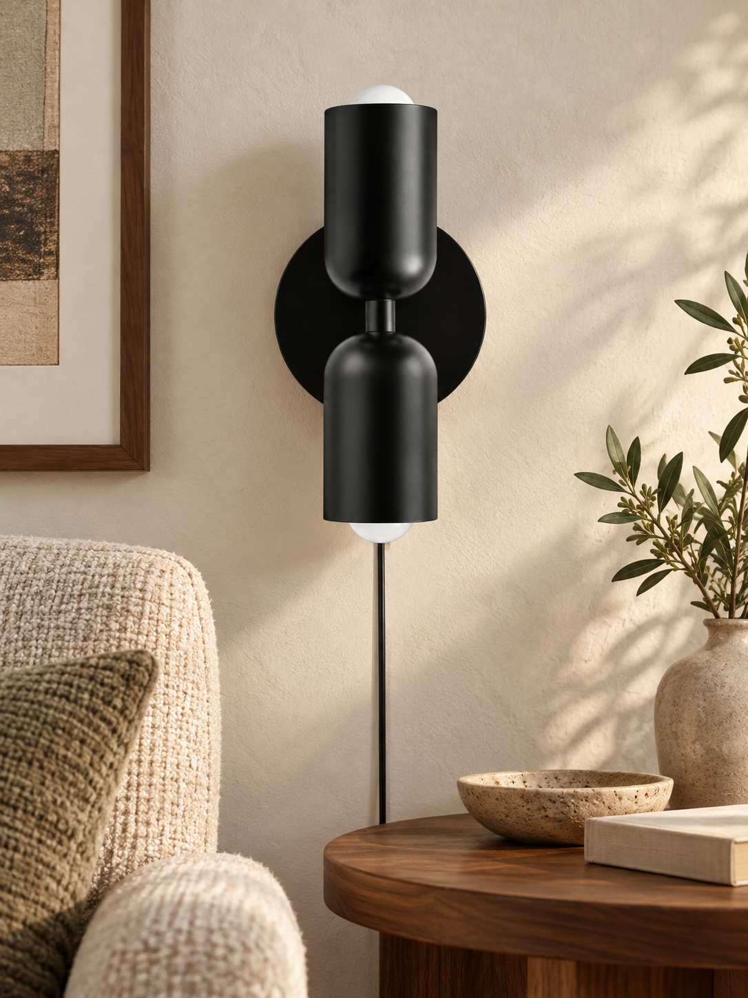 Double-Light Wall Lamp in a refined neutral home interior, portrait 3:4