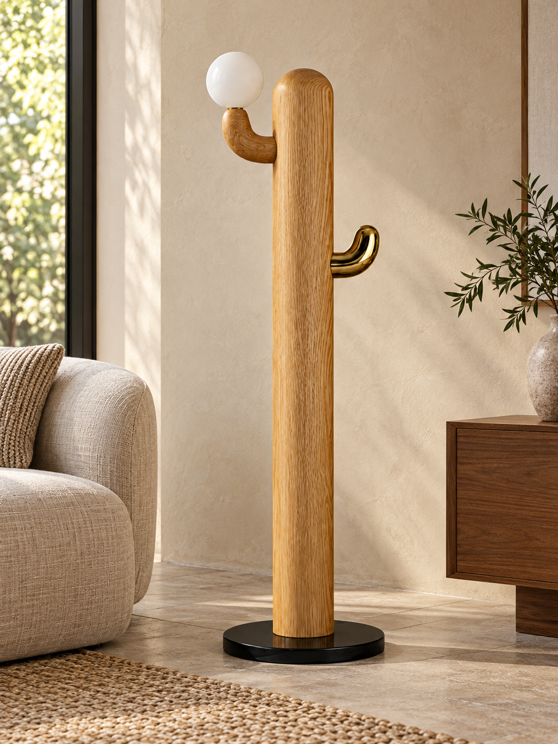 Cactus Wood Floor Lamp in a refined home interior, portrait 3:4