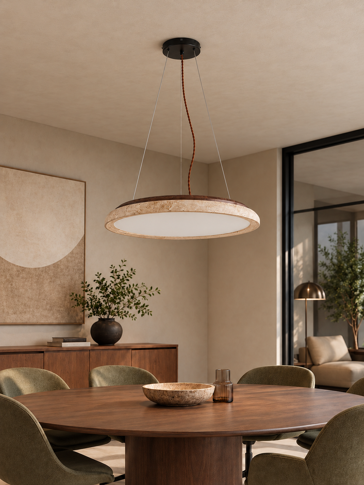 Travertine Pendant Light in a refined home interior, portrait 3:4