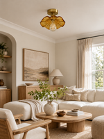 Lotus Leaf / Pleated Umbrella-Shaped Glass Ceiling Light in a refined home interior, portrait 3:4