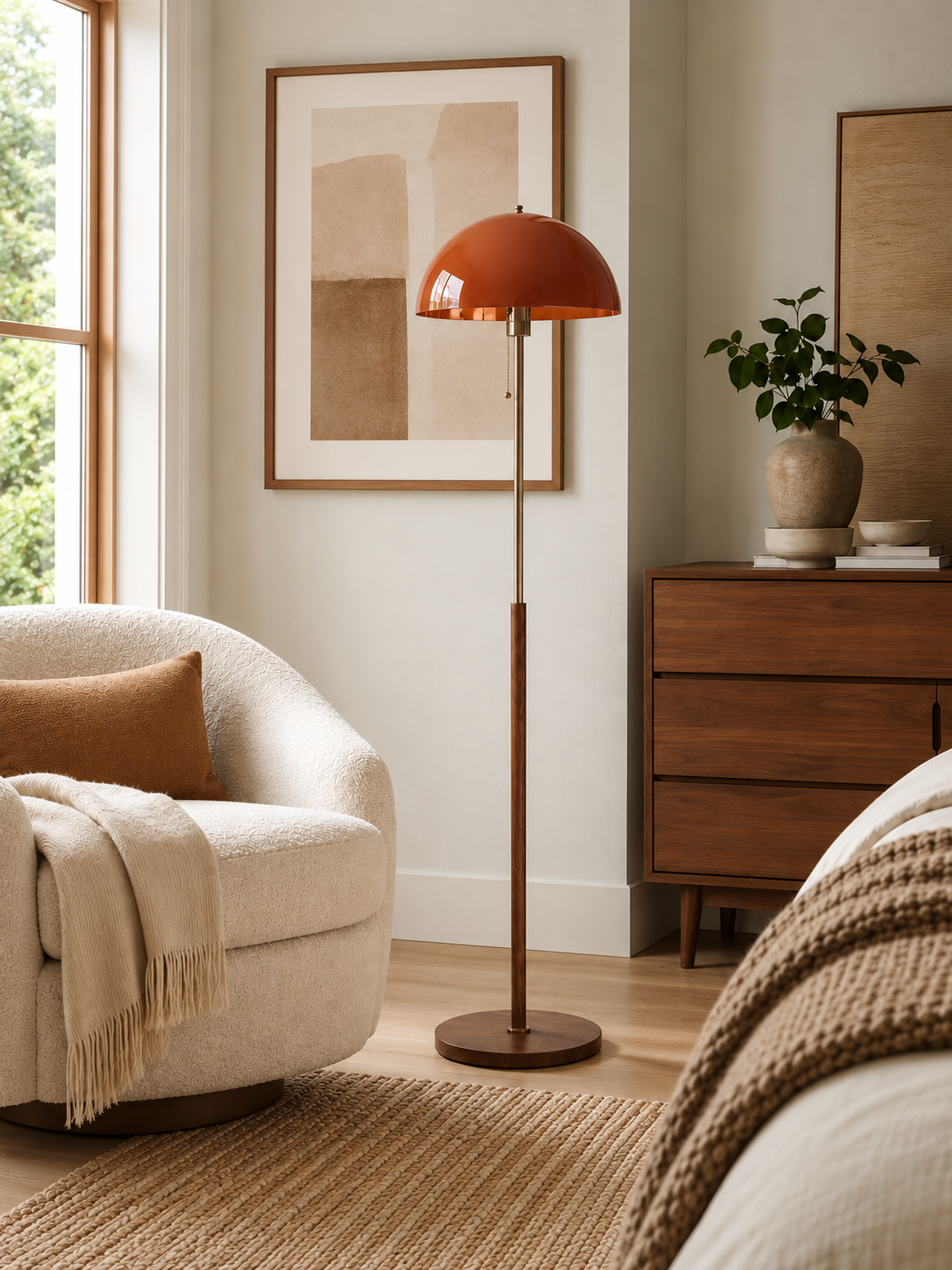 Walnut & Amber Color Floor Lamp in a realistic interior scene, 3:4 portrait