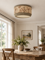 Botanical Drum Ceiling Light in a realistic interior scene, 3:4 portrait