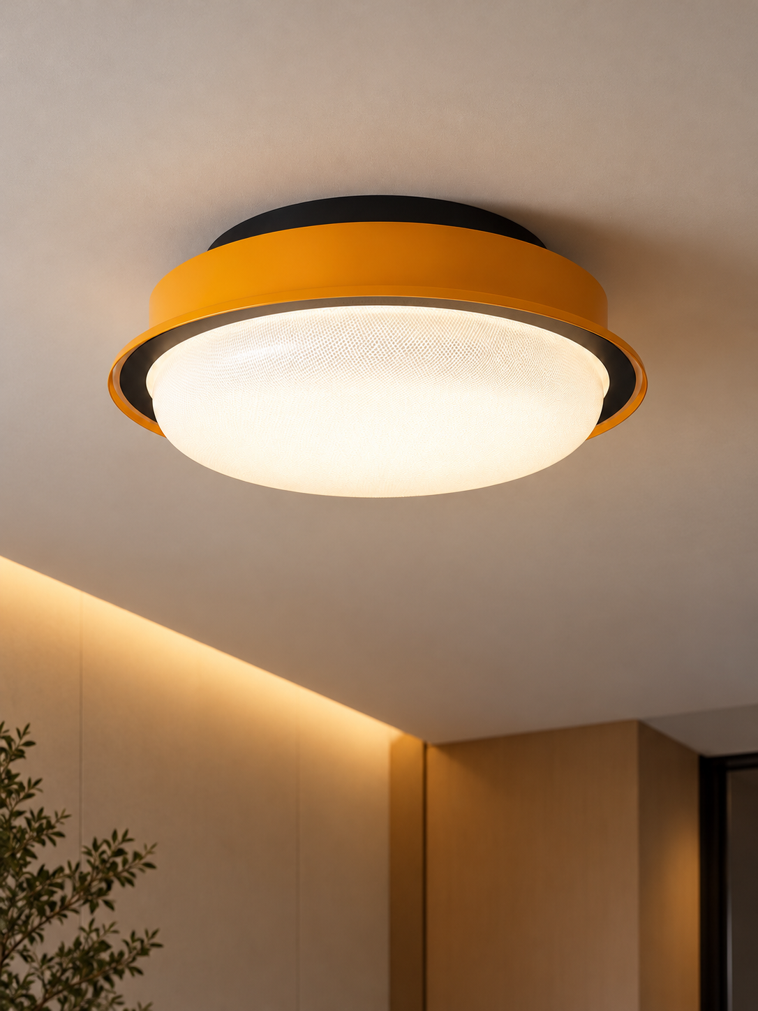 Amber Halo Ceiling Light in a refined home interior, portrait scene