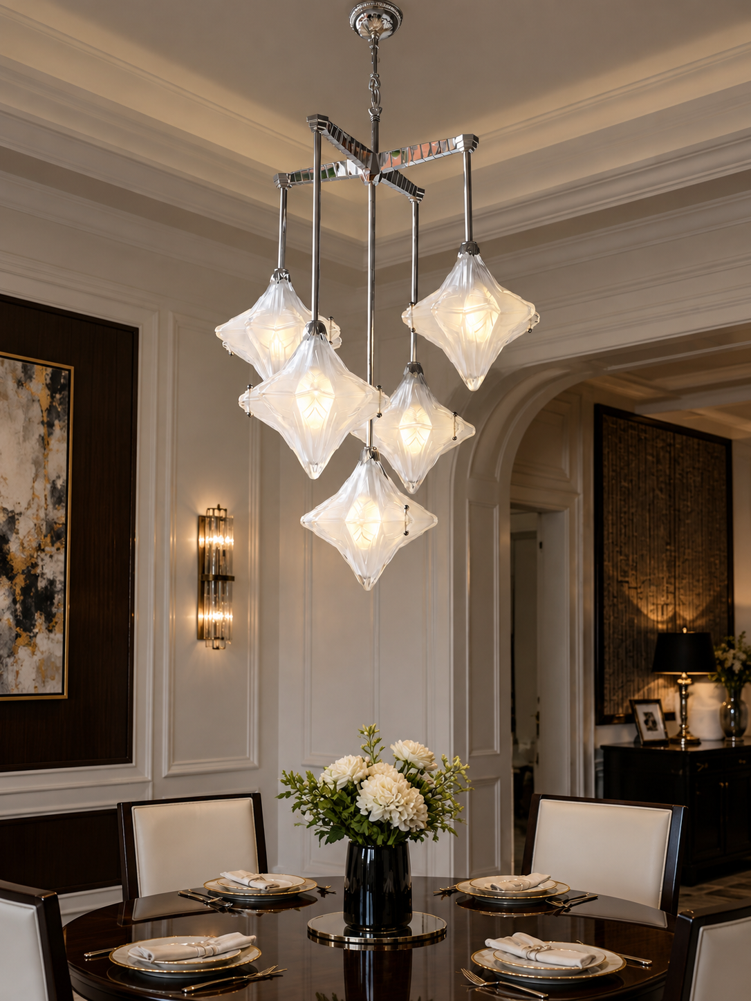 Stella Fold Chandelier in a refined home interior, portrait scene
