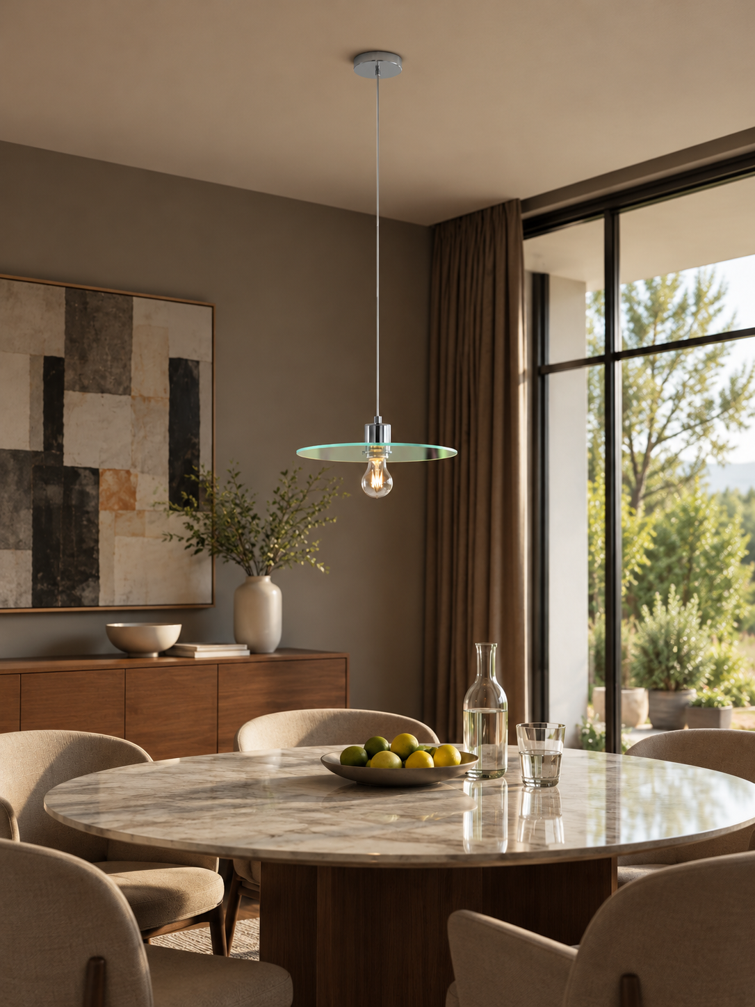 Spectrum Halo Pendant in a refined home interior, portrait scene