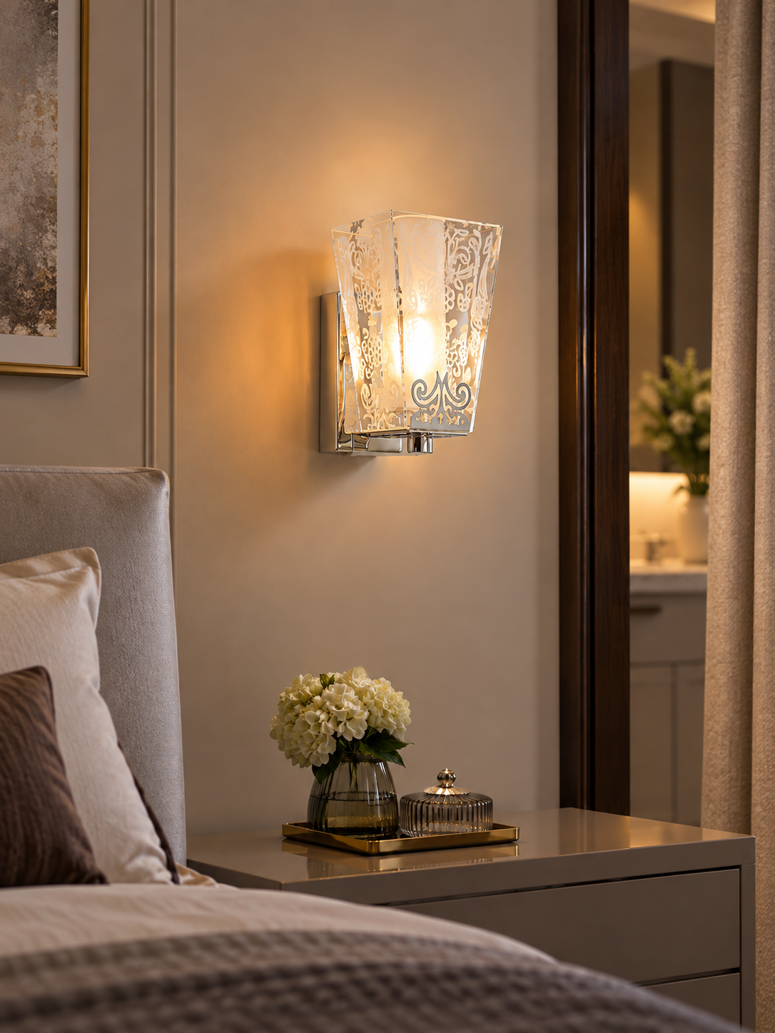 Crystal Filigree Wall Light in a refined home interior, portrait scene
