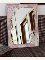 Pink floral crescent moon mirror — scene