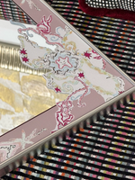 Pink floral crescent moon mirror — detail