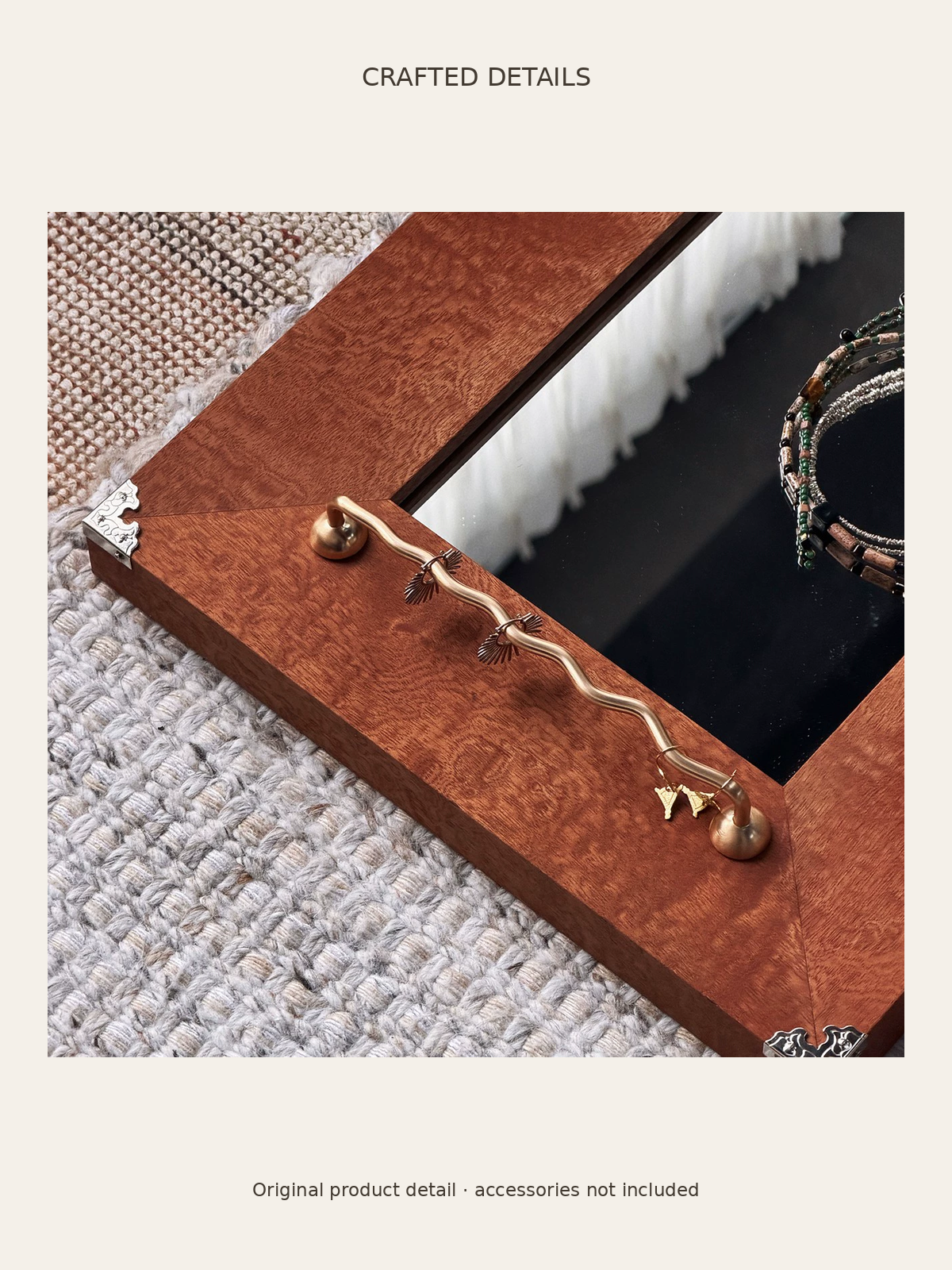 Wood jewelry mirror — detail