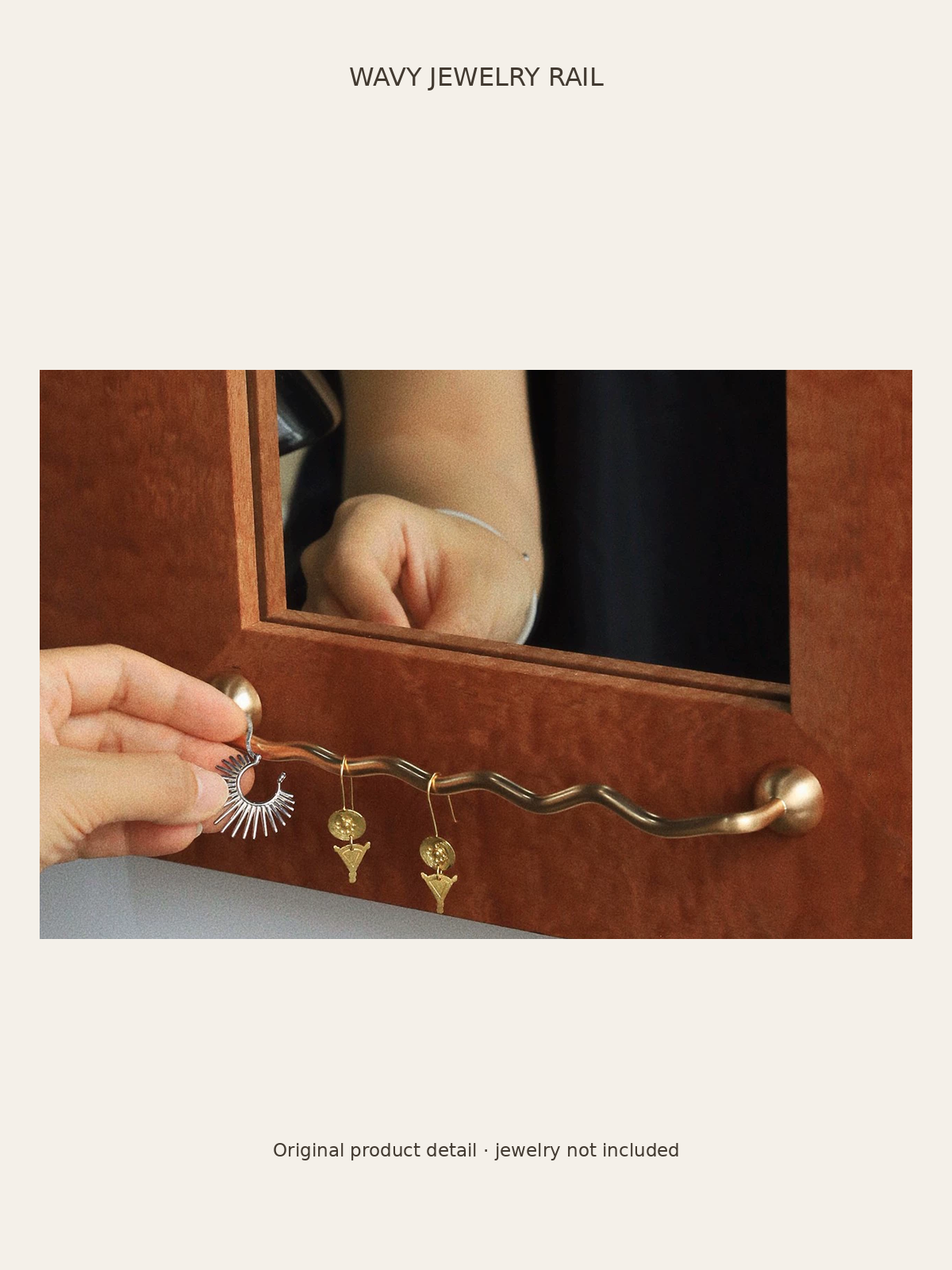 Wood jewelry mirror — rail detail