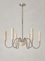 Travertine Candle Chandelier with Nickel-Finish Arms — 6 lights