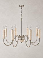 Travertine Candle Chandelier with Nickel-Finish Arms — 8 lights