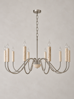 Travertine Candle Chandelier with Nickel-Finish Arms — 10 lights